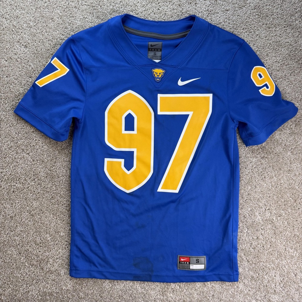 Pittsburgh Panthers Jersey Mens Small Blue NCAA Football Nike Donald 97 Dri Fit